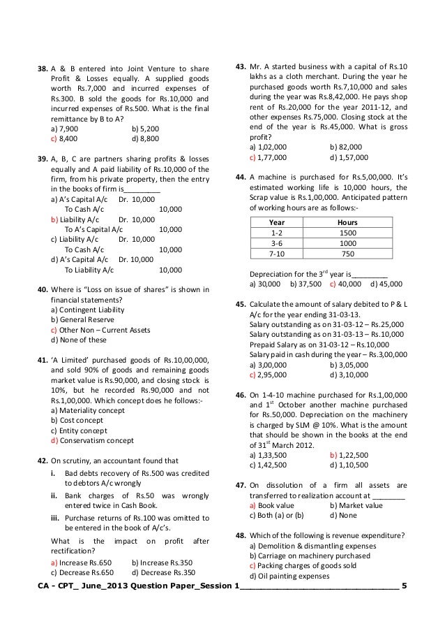 Cpt June 2013 Question Paper With Answers Pdf